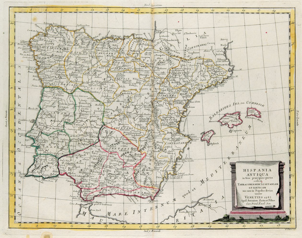 Ancient Spain Divided into Three Distinct Areas, Namely Terraconensis, Lusitania and Baetica, Engraving by G. Zuliani from Tome I of the "Newest Atlas" by G. Zuliani