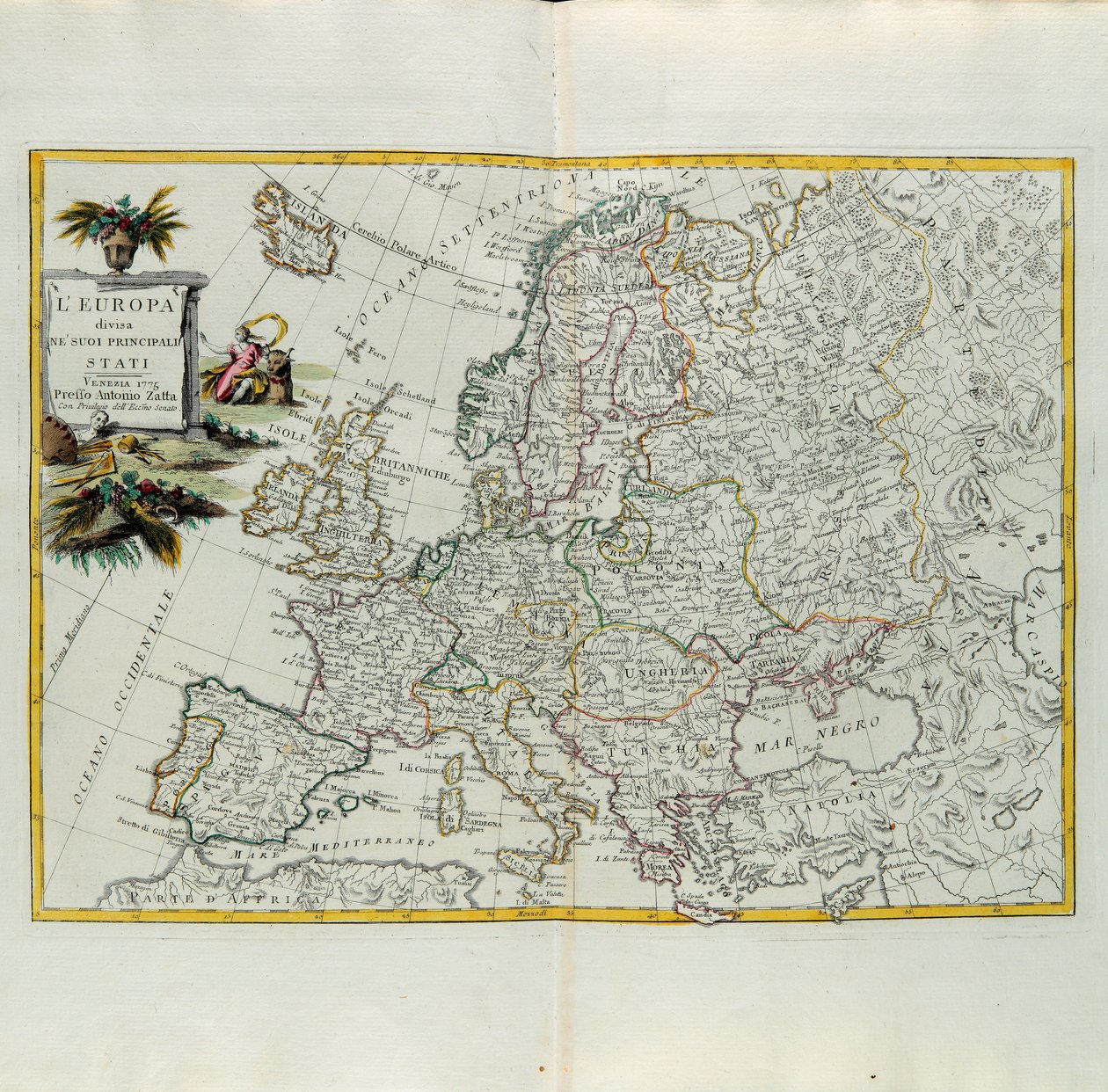Europe divided into its main states, engraving by G. Zuliani taken from Tome I of the Newest Atlas published in Venice in 1776 by Antonio Zatta by G. Zuliani