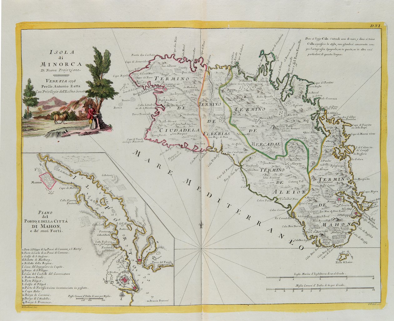 Island of Minorca and the Plan of the Port and the City of Mahon and Its Forts, Engraving by G. Zuliani from the Newest Atlas by G. Zuliani