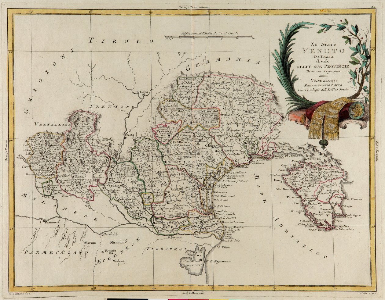 Land Area of the State of the Veneto, Divided into Its Provinces, Engraving by G. Zuliani from the Newest Atlas by G. Zuliani