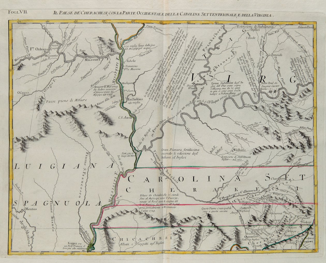 Land of the Cherokees with the western part of North Carolina and Virginia, engraving by G. Zuliani taken from Tome I of the 