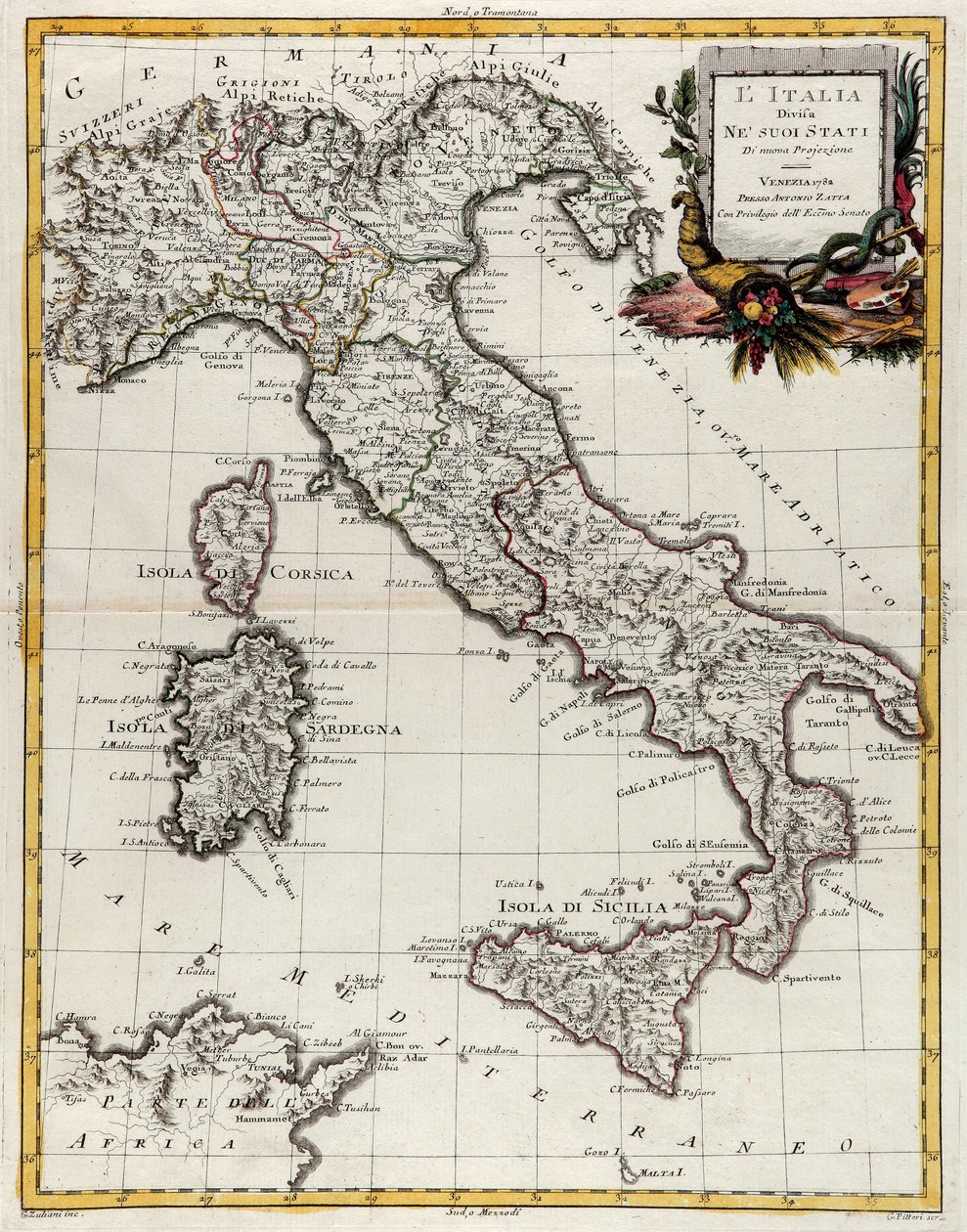 Political Map of Italy, Engraving by G. Zuliani by G. Zuliani