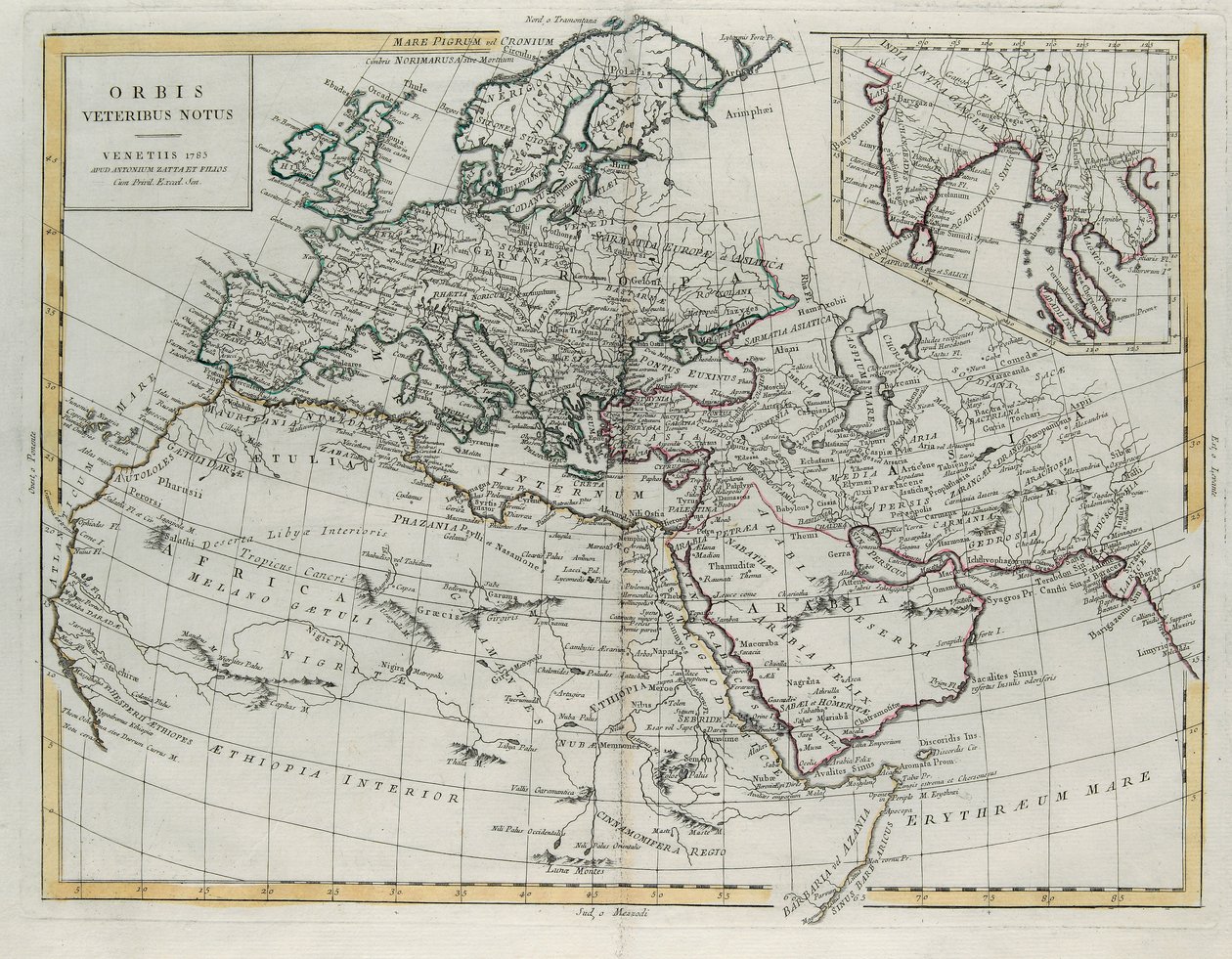 World Known to the Ancients, engraving by G. Zuliani taken from Tome IV of the Newest Atlas published in Venice in 1785 by Antonio Zatta, Private Collection by G. Zuliani