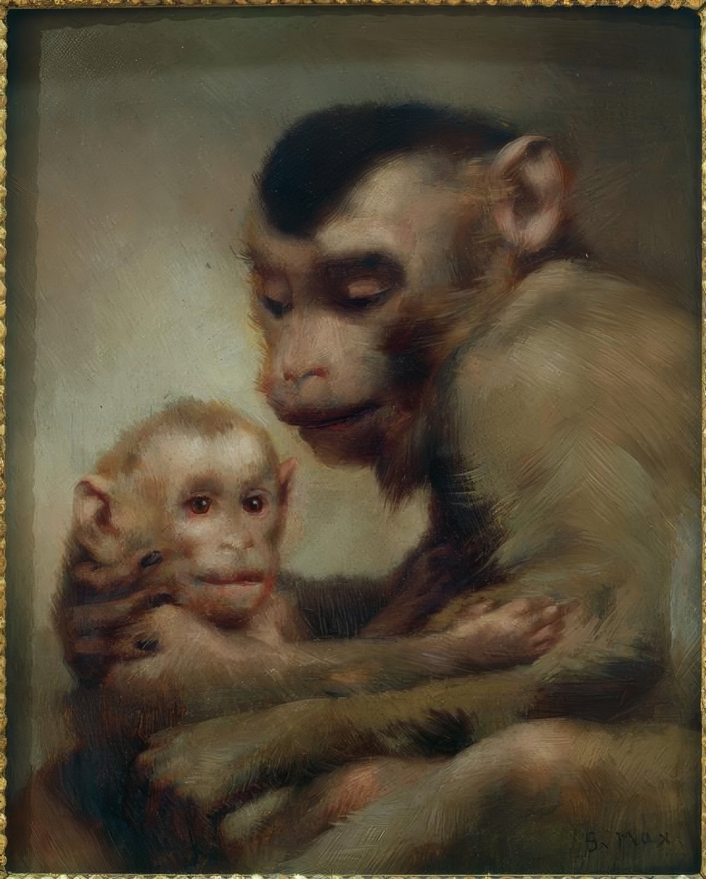 Mother with Child (Monkeys) by Gabriel Cornelius Ritter von Max