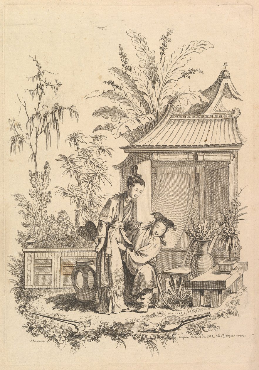 Chinoiserie scene with figures in a landscape, 18th century by Gabriel Huquier