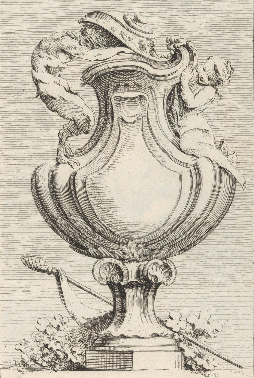 Design for a Vase with a Faun and a Nymph, from Book of Vases, plate 1, 1742-50 by Gabriel Huquier