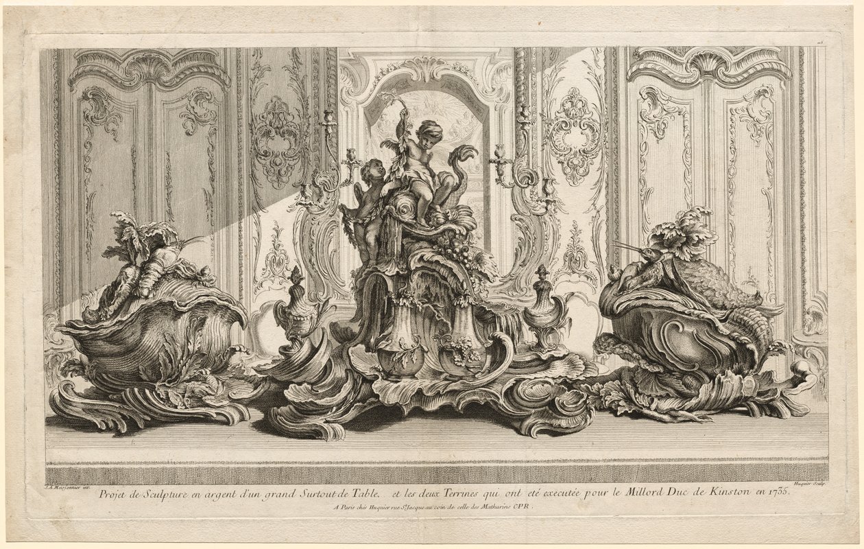 Works of Juste-Aurèle Meissonier: Silver Sculptural Project for a Large Centerpiece and Two Tureens Which Have Been Executed for His Lordship the Duke of Kingston by Gabriel Huquier