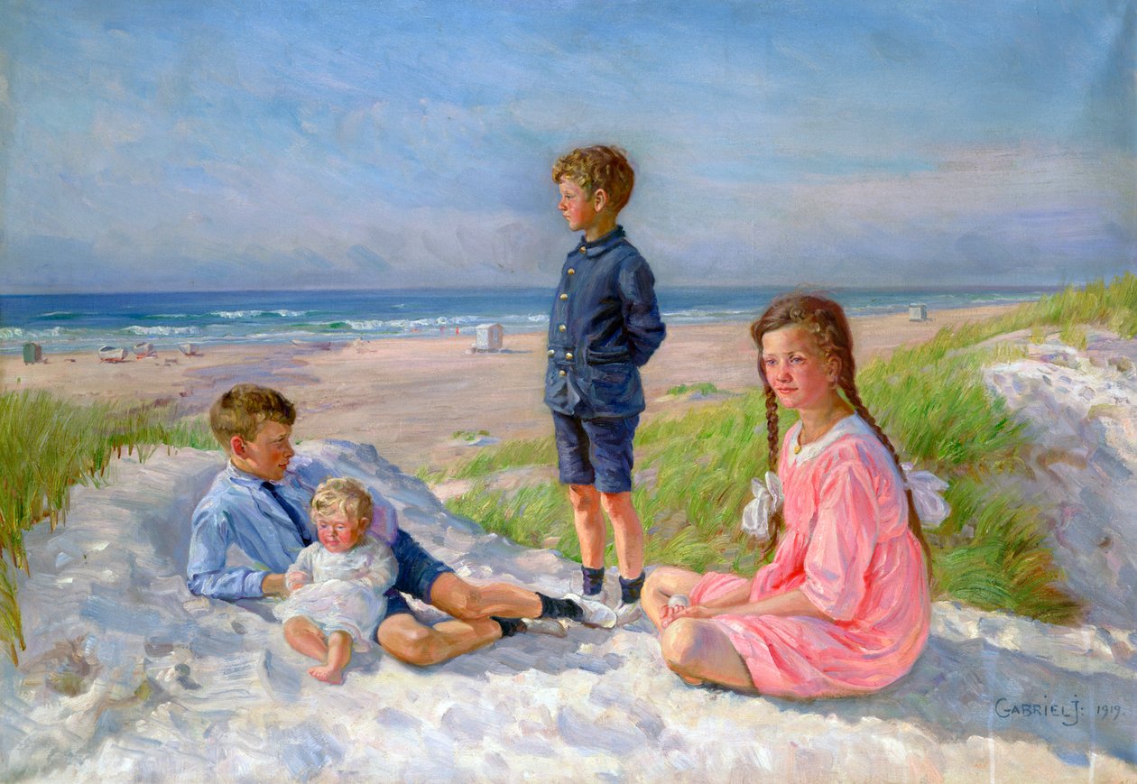 Erik, Else, Ove and Birthe Schultz on the Beach by Gabriel Jensen