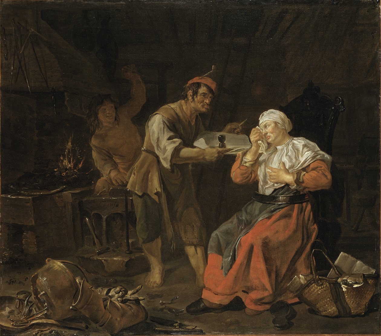 Weeping Woman in a Blacksmith’s Shop by Gabriel Metsu