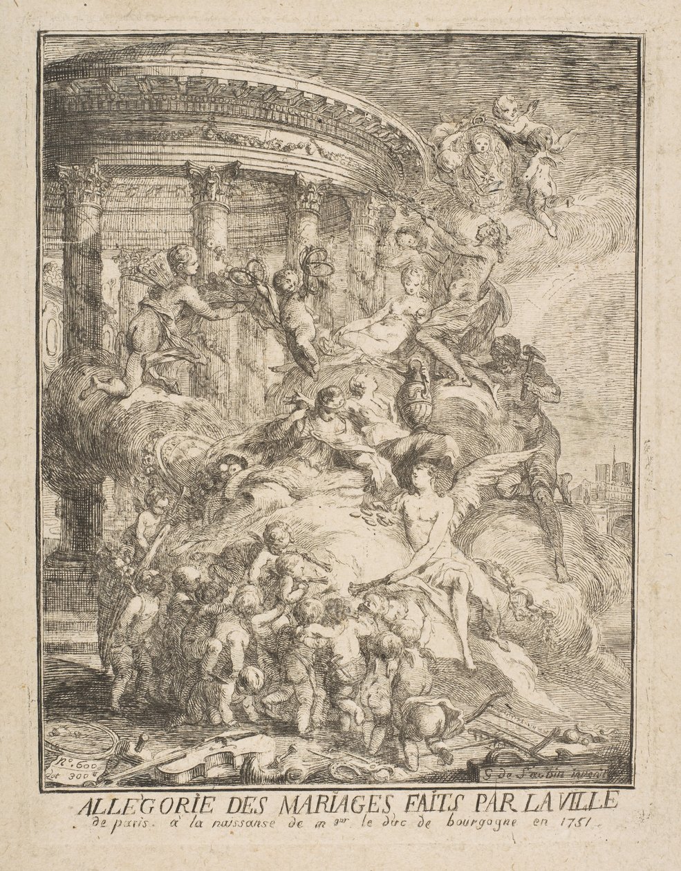 Allegory of Marriages Made by the City of Paris at the Birth of the Duke of Burgundy by Gabriel de Saint-Aubin