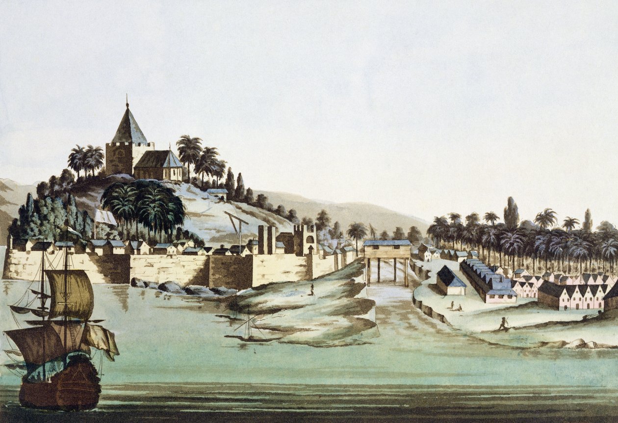 The Port and Town of Malacca, Malaysia, illustration from 