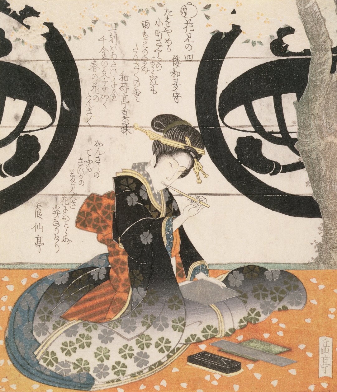 Beauty Viewing Flowers by Gakutei Harunobu