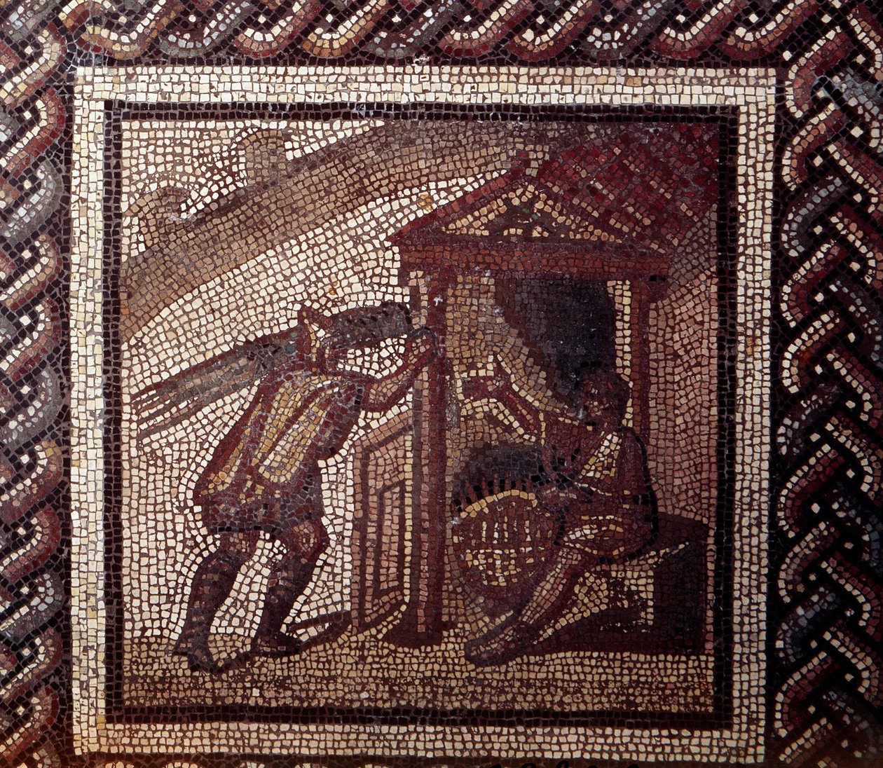 Gallo Roman Art: mosaic paving representing a rustic calendar. Wicker work and braiding baskets. End 2nd, beginning of 3rd century after JC. From Saint-Romain-en-Gal (Rhone) by Gallo Roman