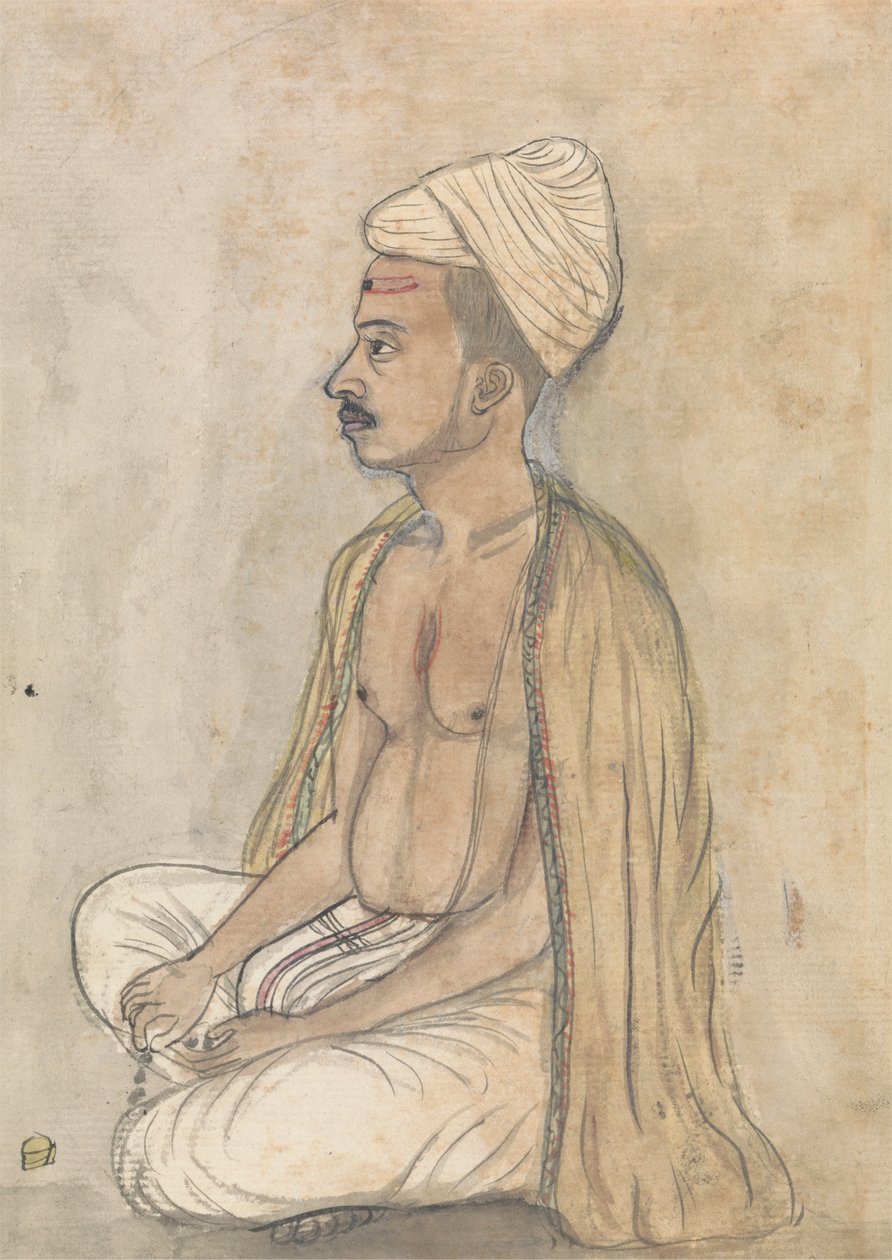 Man with a Yellow Shawl Sitting Crosslegged by Gangaram Chintaman Tambat