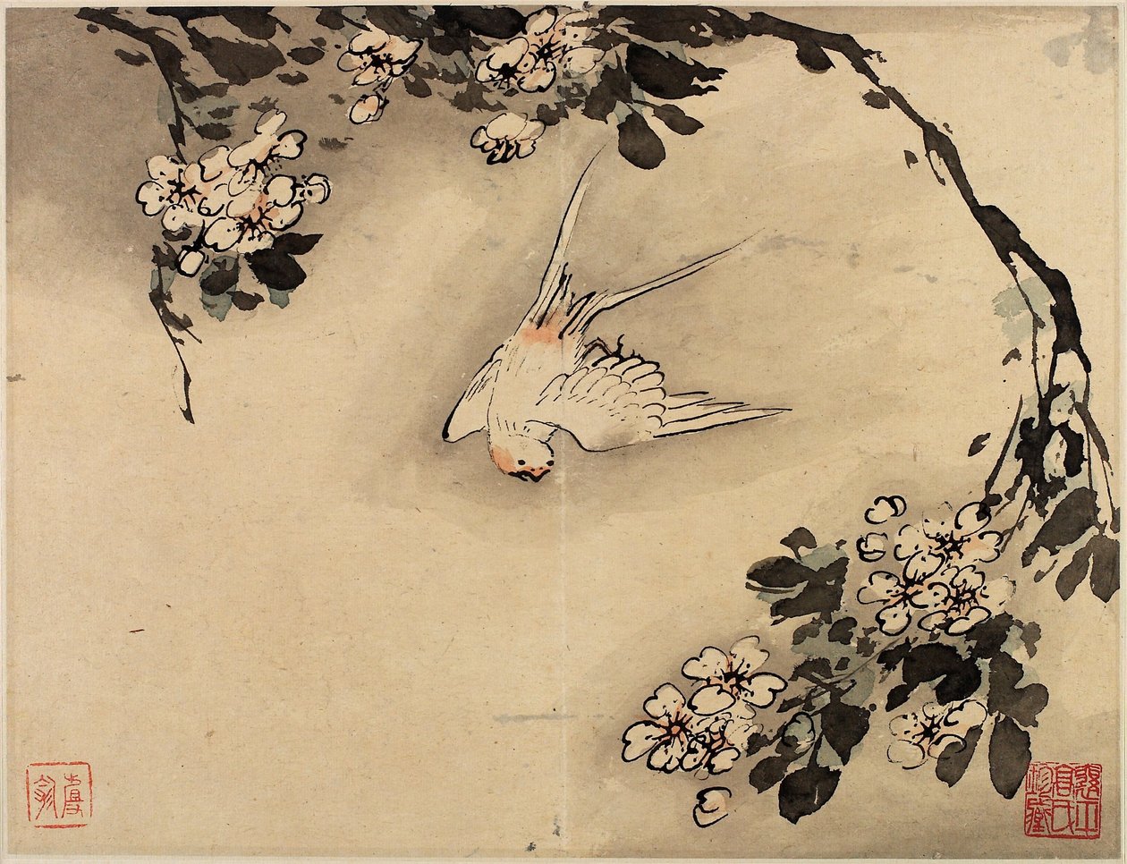 Flower-and-Bird Finger Painting from an Album of Ten Leaves by Gao Qipei