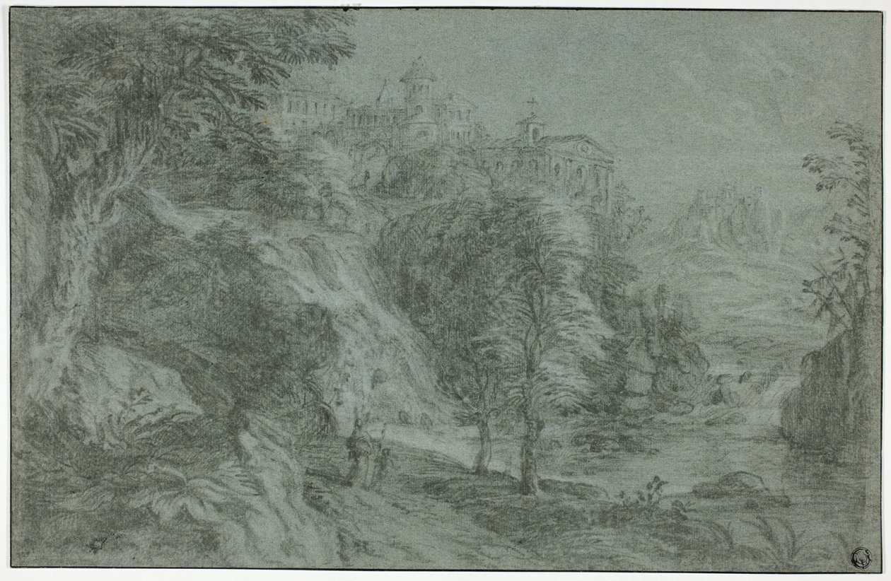 Italianate Landscape with Church on Cliff by Gaspard Dughet