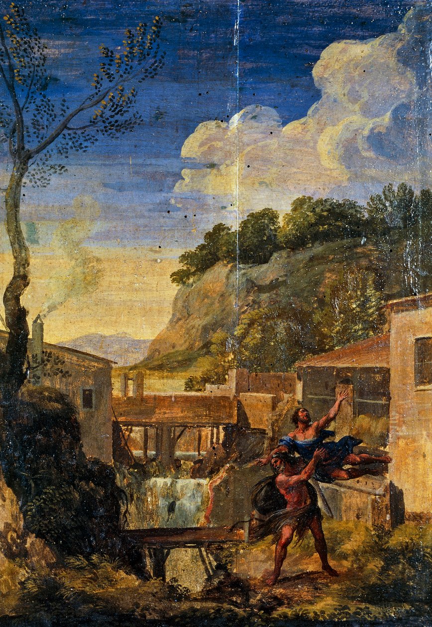 Countryside with Hercules and Antaeus by Gaspard Poussin (school of) Dughet