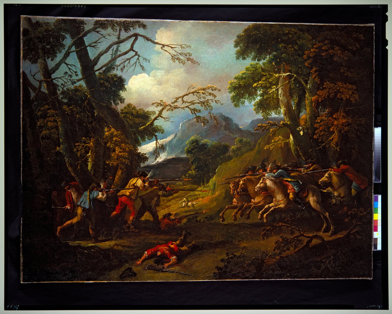 A Pair of Genre Scenes: a Battle & Hostages, undated by Gasparo Diziani
