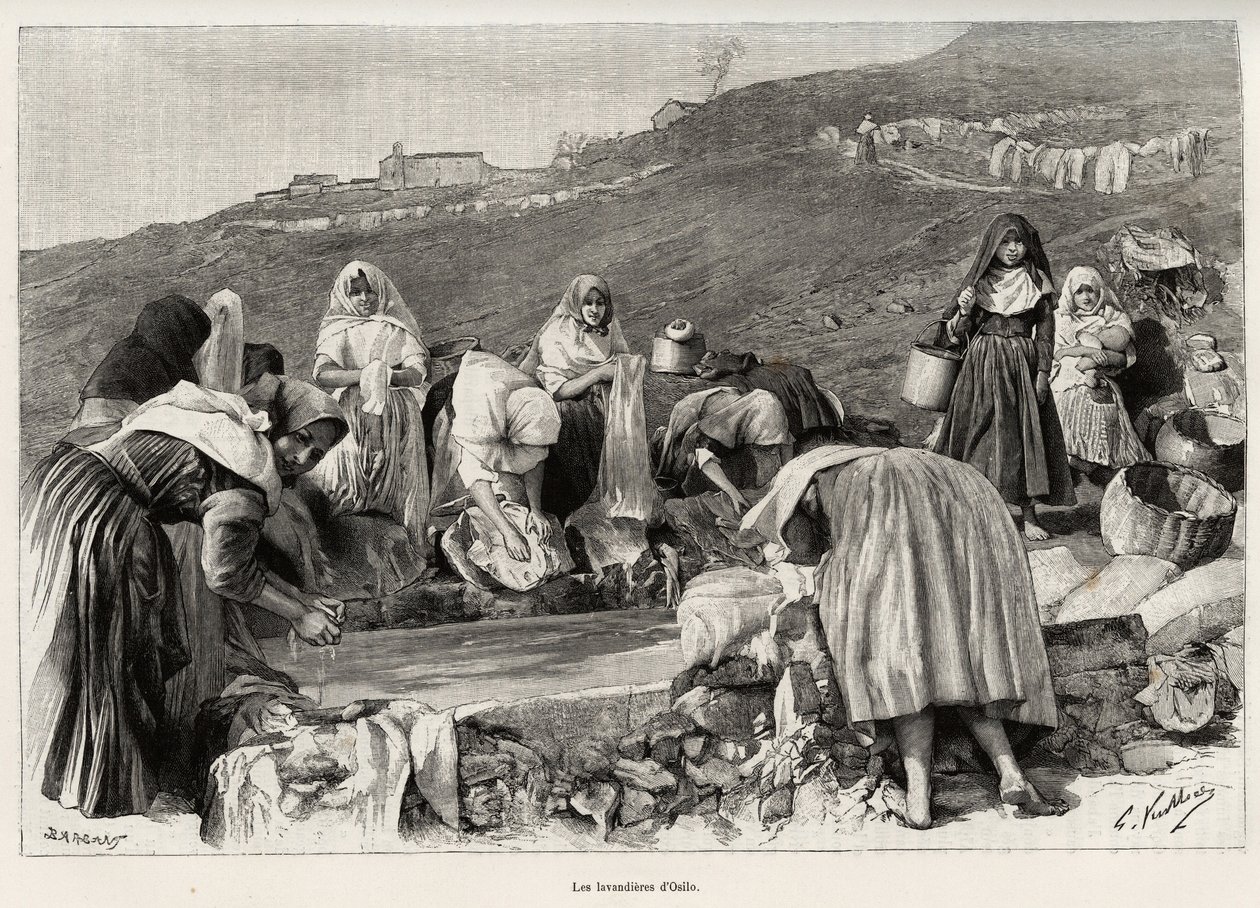 The lavender of Osilo (Italy), women gathered around the basin (engraving and story 