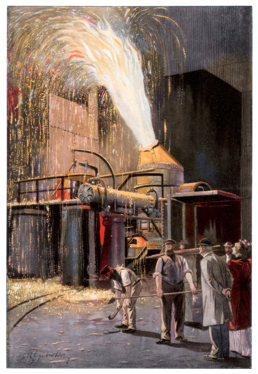 Decarburisation of pig iron in a Bessemer converter, 1900 by Gehrke