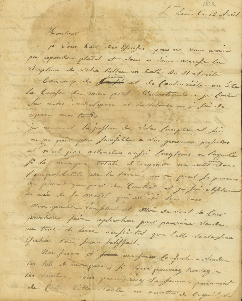 Letter from Rosalie Saugrain to P. R. Bureau by Genevieve Rosalie Michau Saugrain