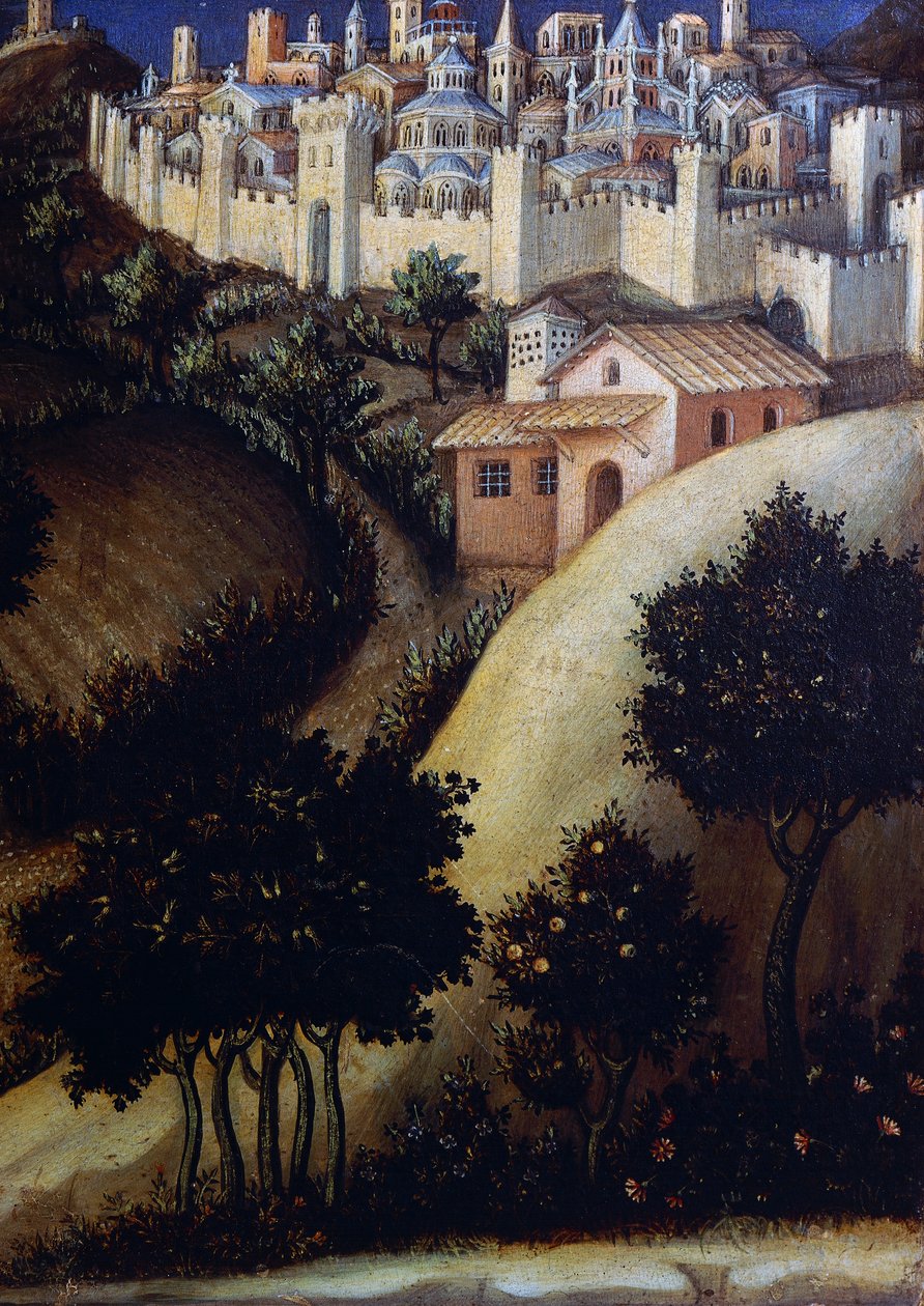 Adoration of the Magi Altarpiece, detail of central predella panel of Egypt by Gentile da Fabriano