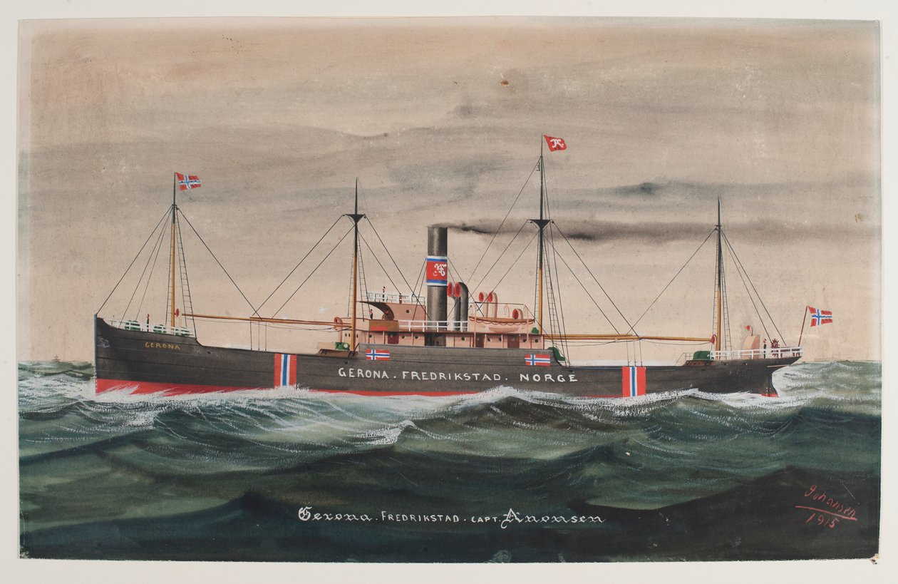 Watercolor with GERONA from Fredrikstad, Norway. Signed Joansen by Geo Johansen