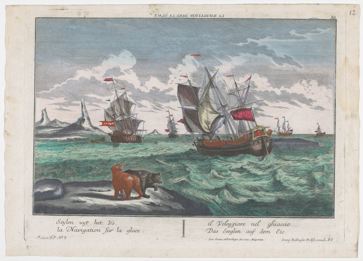 View of Ships Sailing on the Ice Sea (Whale Hunting for Greenland) by Georg Balthasar Probst