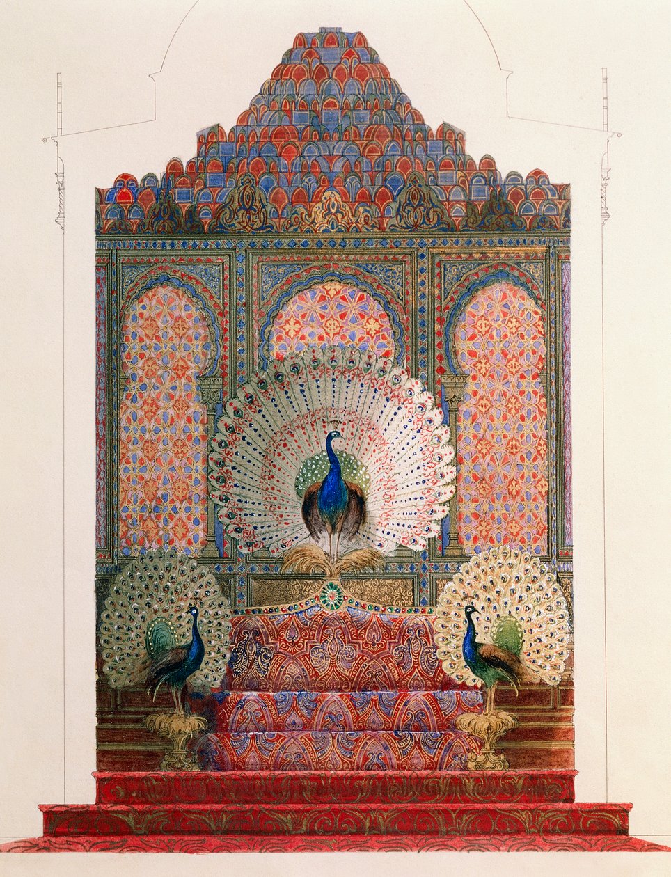 Design for Peacock Throne of Moorish Cloister in Royal Castle of Ludwig II in Linderhof by Georg Carl Heinrich Dollmann