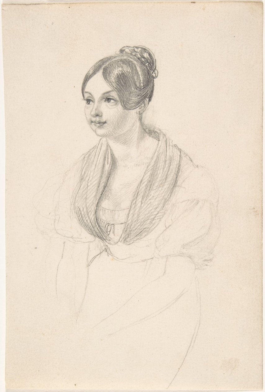 Portrait of a Young Woman; verso: Sketch of a Young Woman with her Hands Resting on a Table by Georg Friedrich Kersting