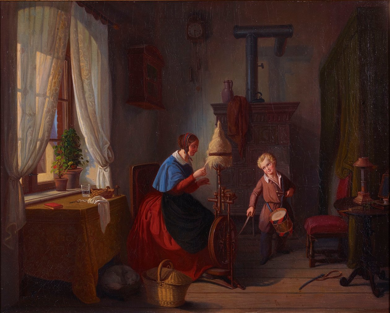Woman at the Spinning Wheel and Drum Boy with Saber by Georg Friedrich Kersting