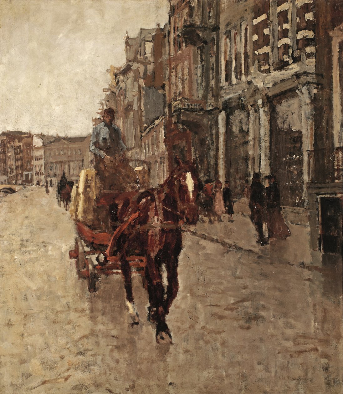 Rokin Westzijde: A Horsedrawn Cart on the Rokin, Amsterdam by Georg-Hendrik Breitner