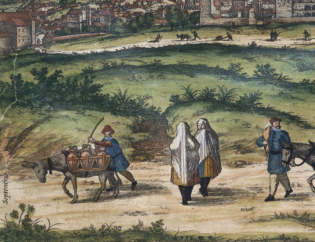 BRAUN, George (1541-1622). ORTELIUS, Abraham (1527-1598). HOGENBERG, Franz (1535-1590). Civitatis Orbis Terrarum (Theatrum orbis terrarum). 1572-1617. Granada (1572). Left detail. Volume I. Etching. SPAIN. CASTILE AND LEON. Salamanca. Salamanca University by Georg Hogenberg Franz (1535-90) & Ortelius Abraham (1527-98) Braun