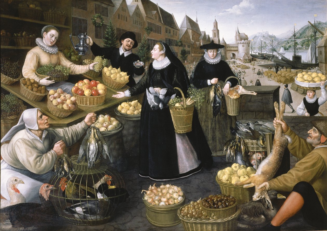 An Allegory of Autumn: A Fruit and Vegetable Stall Above the Weinmarkt in Frankfurt am Main by Georg and Valkenborch Lucas Van Flegel