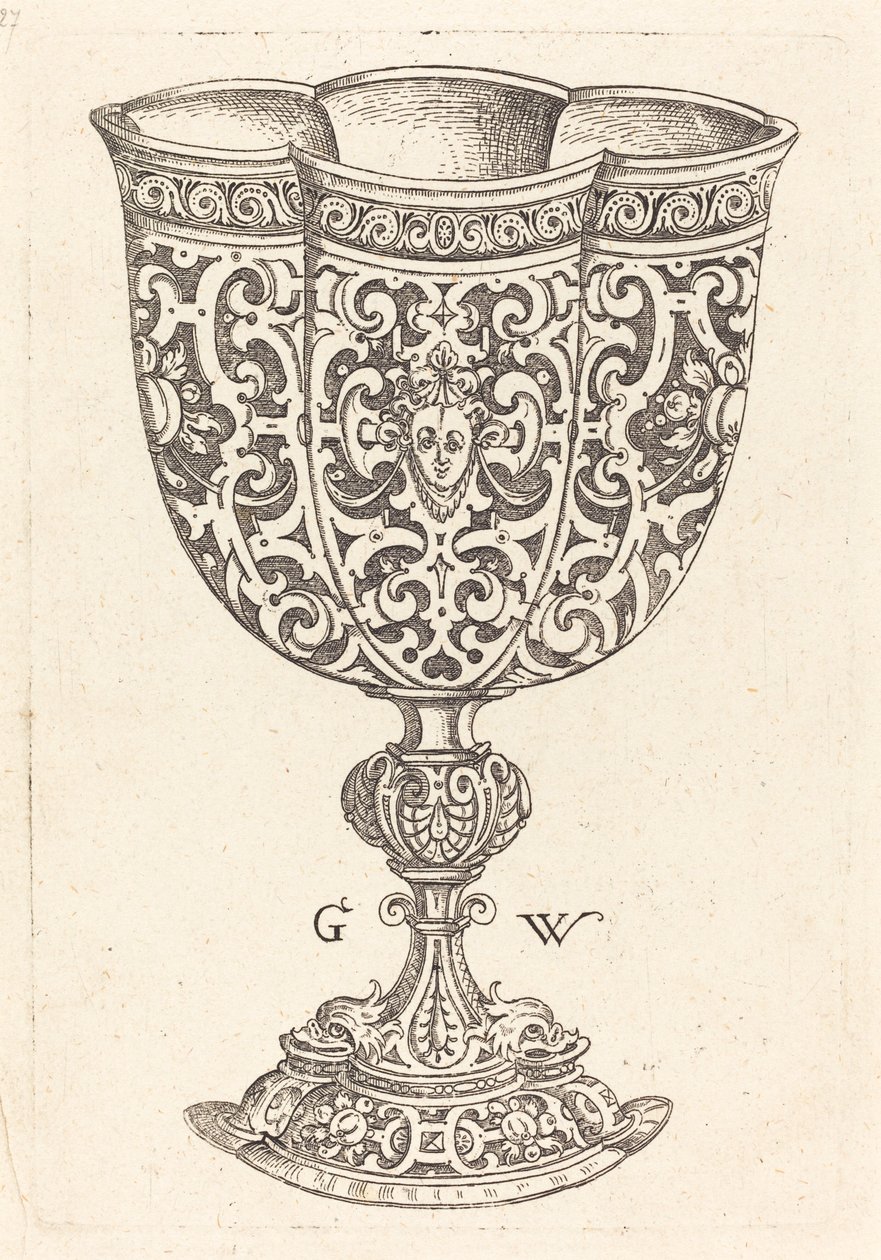Chalice with Six Embossings, Base Decorated with Two Dolphins by Georg Wechter I