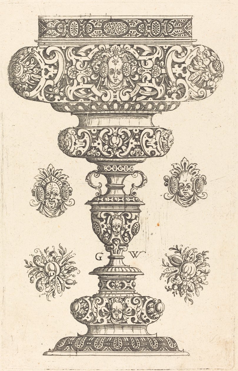 Goblet, rim decorated with masque and bouquet of fruit by Georg Wechter I