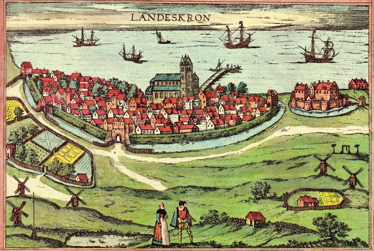 City of Landskrona, an anti-Hanseatic port, Denmark by Georg and Hogenberg Franz (1535 90) Braun