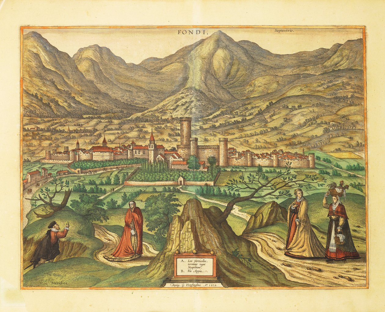 Map of Fondi, Lazio region from Civitates Orbis Terrarum by Georg Braun and Hogenberg Franz