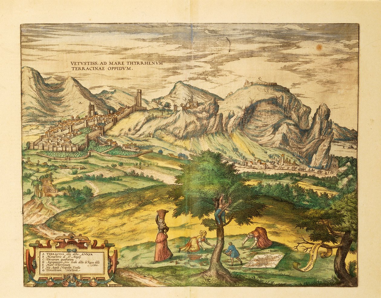 Map of Terracina, Lazio region by Georg Braun and Hogenberg Franz