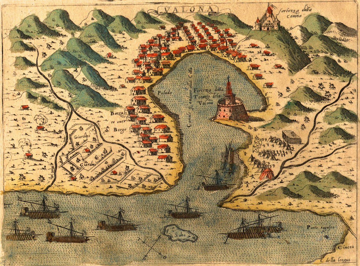 Vlore, Greece by Georg and Hogenberg Franz (1535-90) Braun