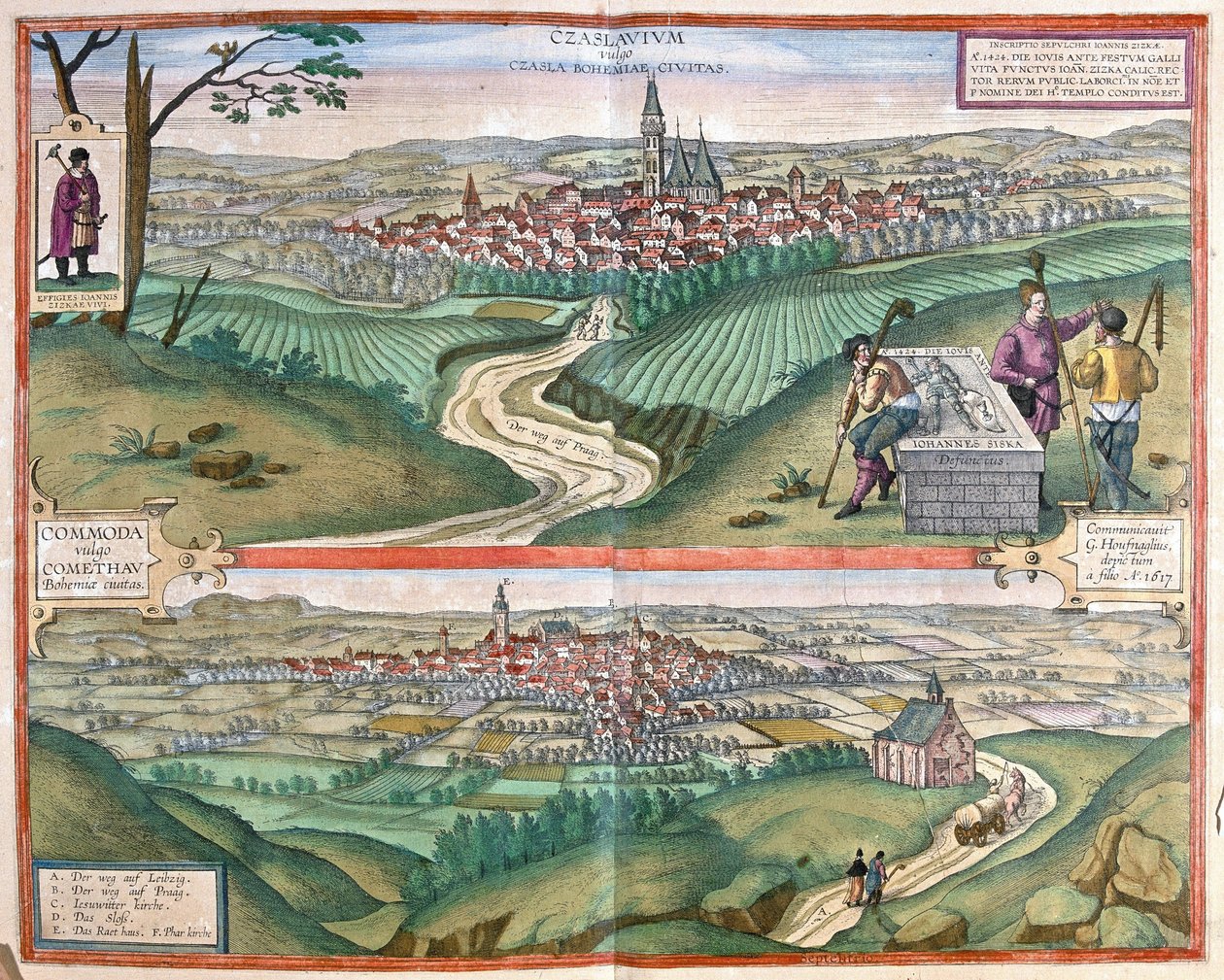 Caslav and Chomutov, Czech Republic (engraving) by Georg Braun and Hogenberg Franz