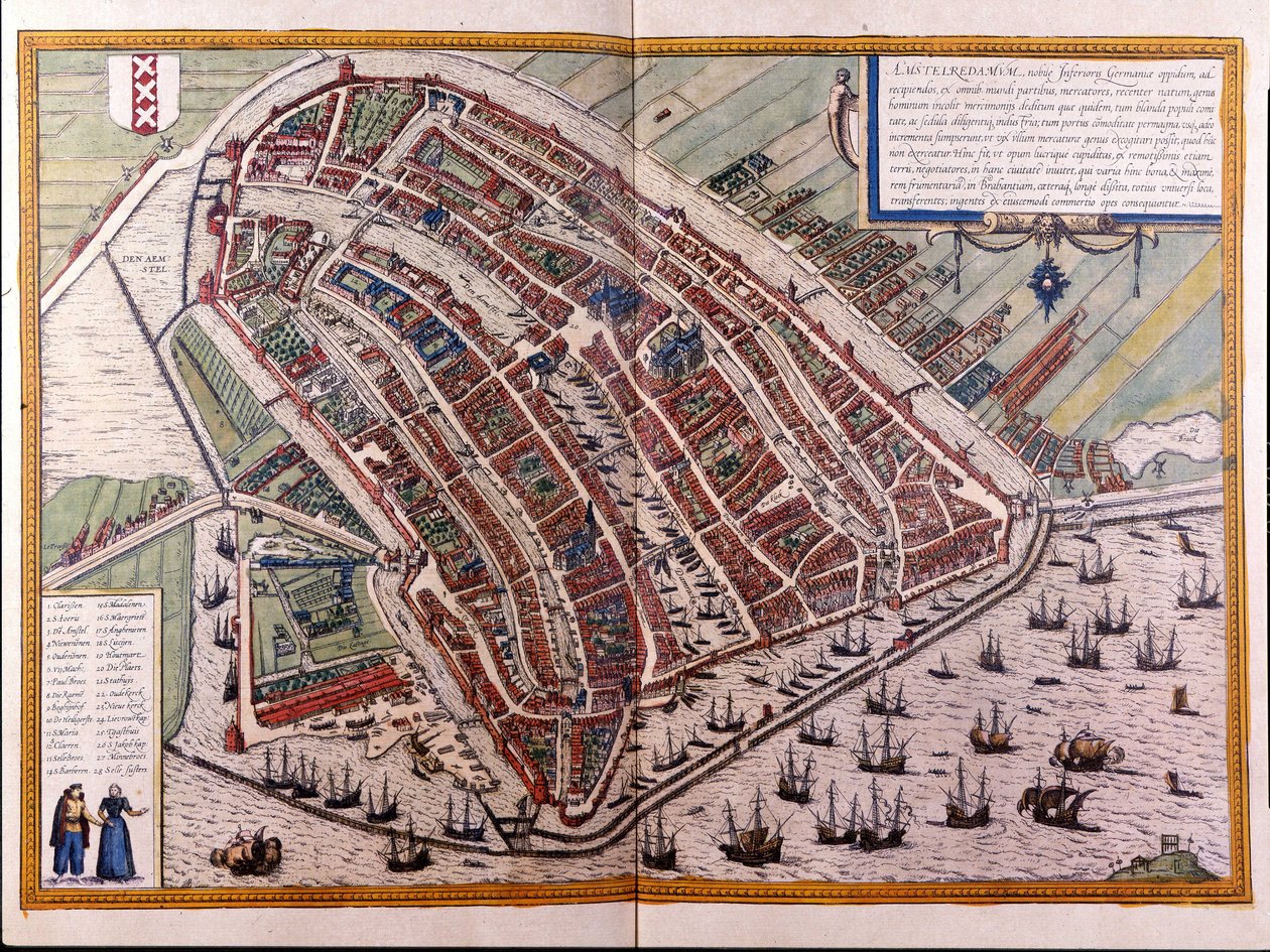 Map of Amsterdam. Atlas of Braun and Hogenberg. Amsterdam 1588 by Georg Braun and Hogenberg Franz