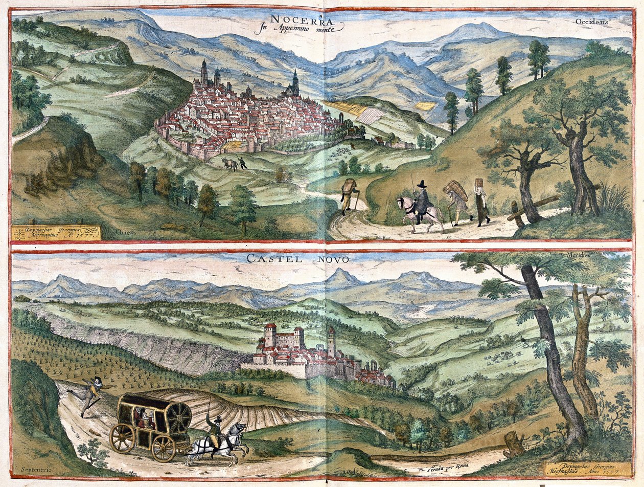 Nocera Umbra and Castelnuovo di Porto, Italy by Georg Braun and Hogenberg Franz