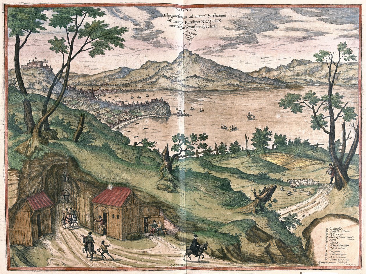 The Bay of Naples and the Vesuve, Italy, in 1579 by Georg Braun and Hogenberg Franz
