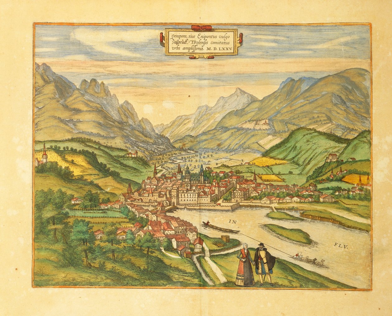 Map of Innsbruck from Civitates Orbis Terrarum by Georg Braun