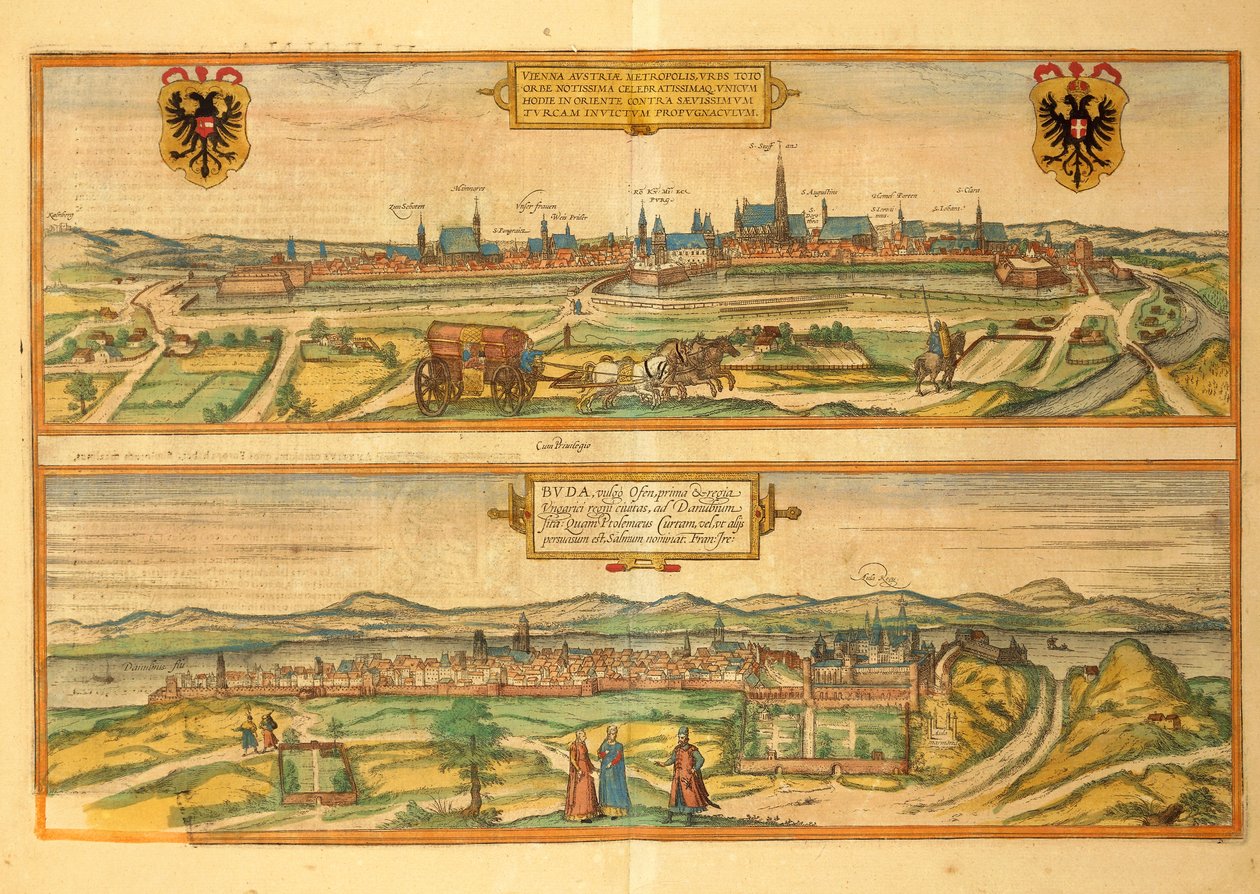 Map of Vienna and Buda from Civitates Orbis Terrarum by Georg Braun