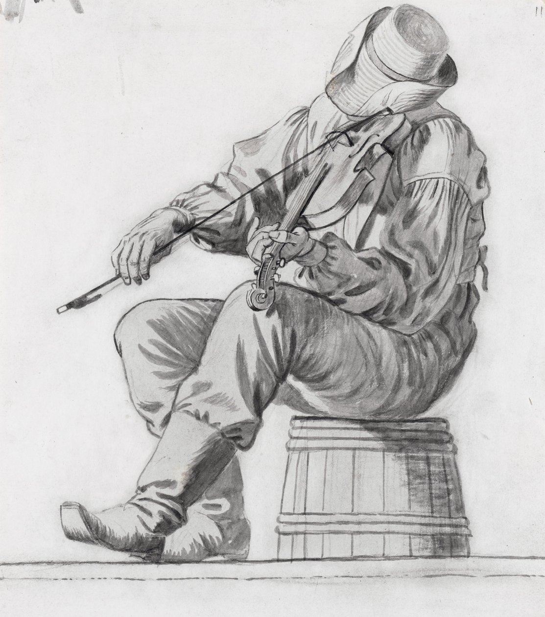 Fiddler (study for The Jolly Flatboatmen) (recto) by George Caleb Bingham