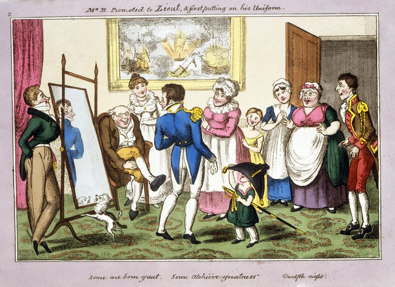 Mr B. Promoted to Lieutenant and First Putting on His Uniform by George Cruikshank