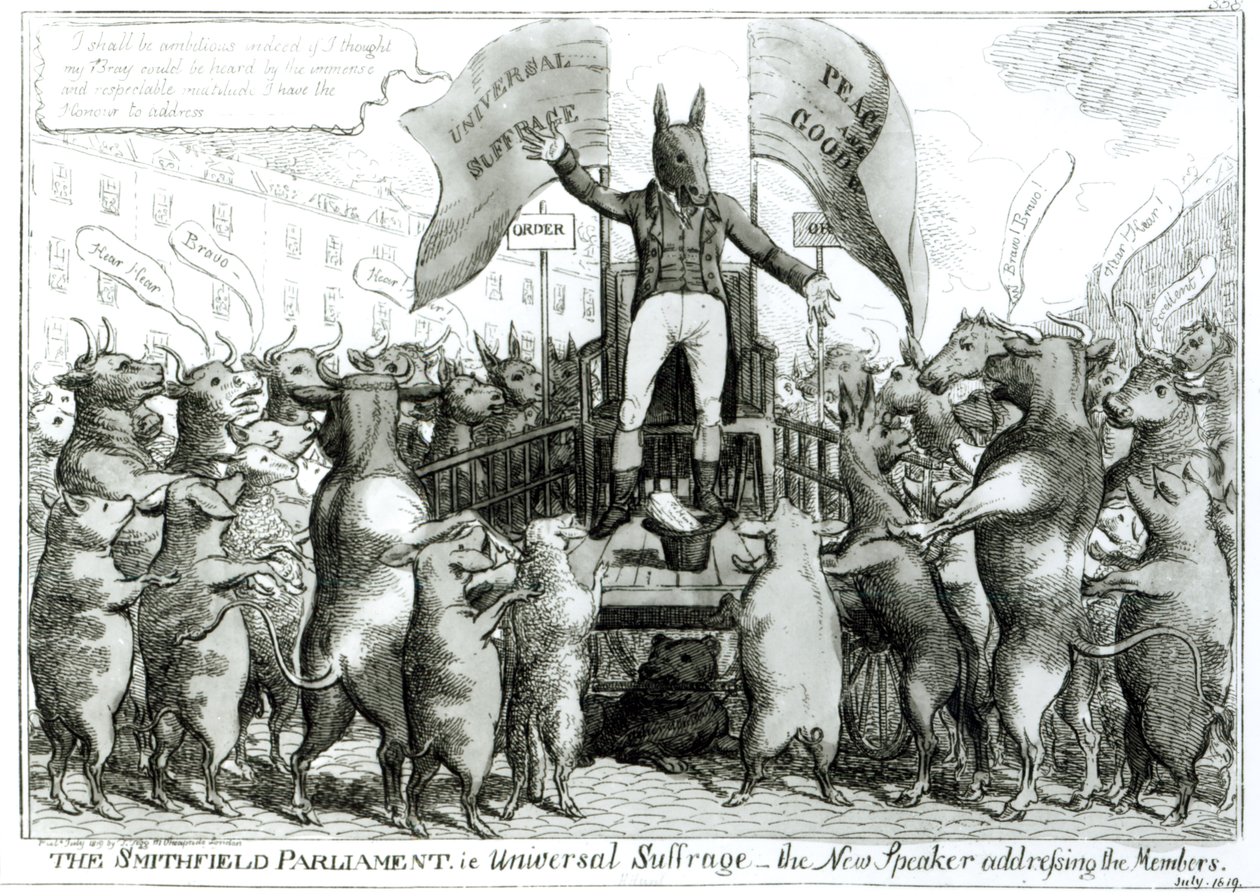 The Smithfield Parliament: Universal Suffrage, published by Thomas Tegg by George Cruikshank