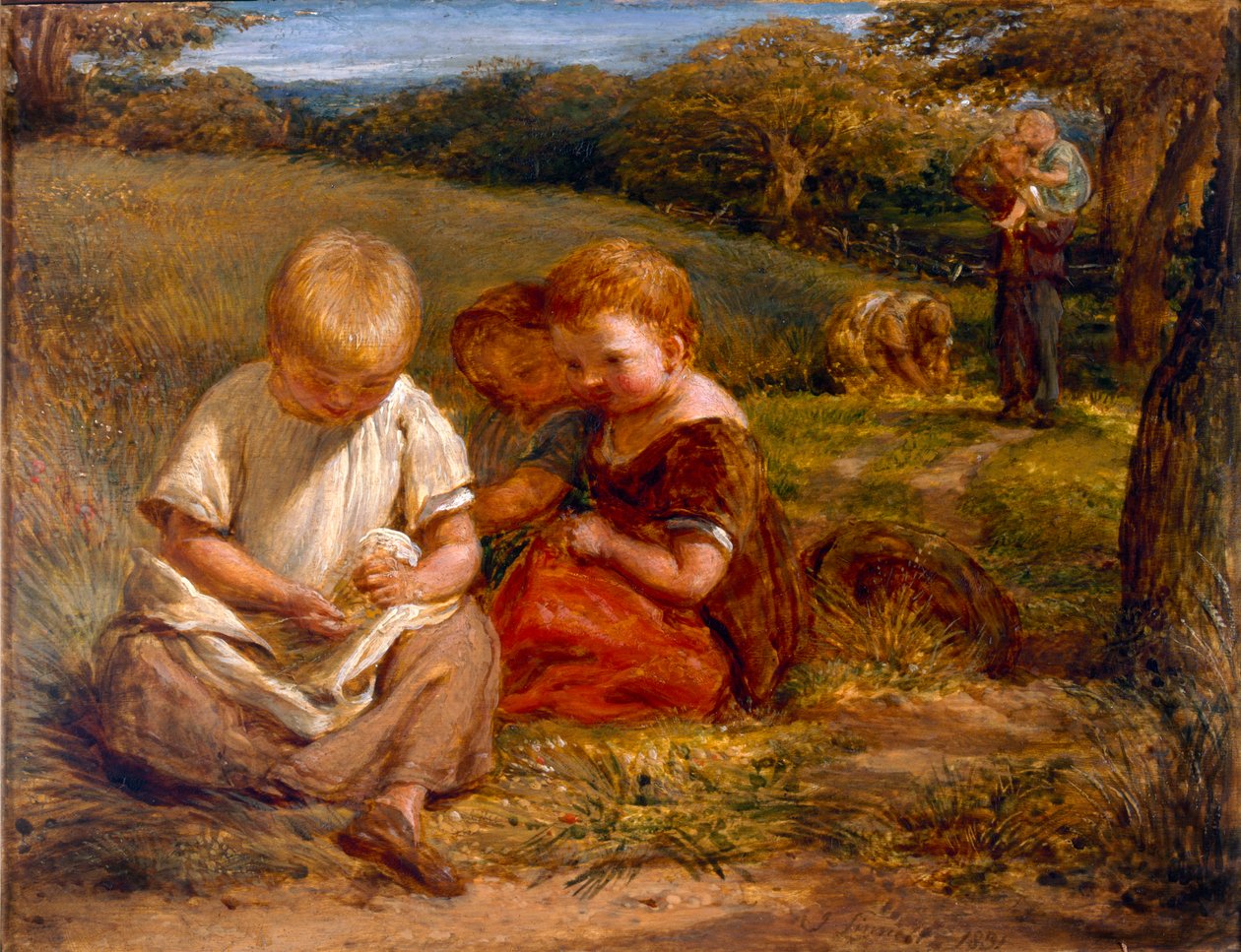 Children Gathering Wild Flowers by George Smith